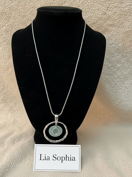 Lia Sophia Jewelry - Lia Sophia Layered Disc Pendant Necklace - Silver Tone & Seafoam Green